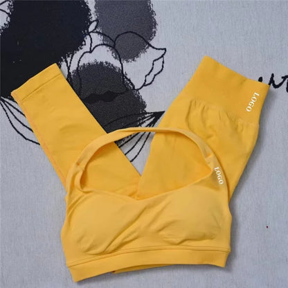 Conjunto de 2 piezas de yoga para mujer, leggings de cintura alta sin costuras, sujetador deportivo, ropa de entrenamiento, ropa deportiva para correr