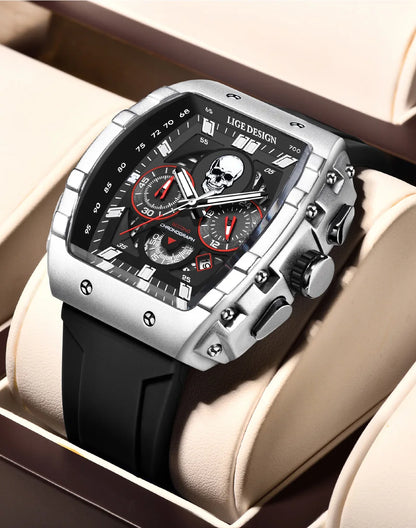 LIGE - Reloj de pulsera para hombre, de silicona, resistente al agua, estilo militar, deportivo, cuadrado, de cuarzo, cronógrafo, Masculino