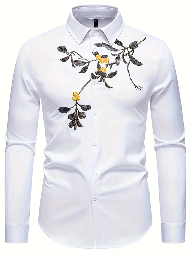 Camisa de manga larga informal y moderna para hombre, transpirable, con degradado y cuello.