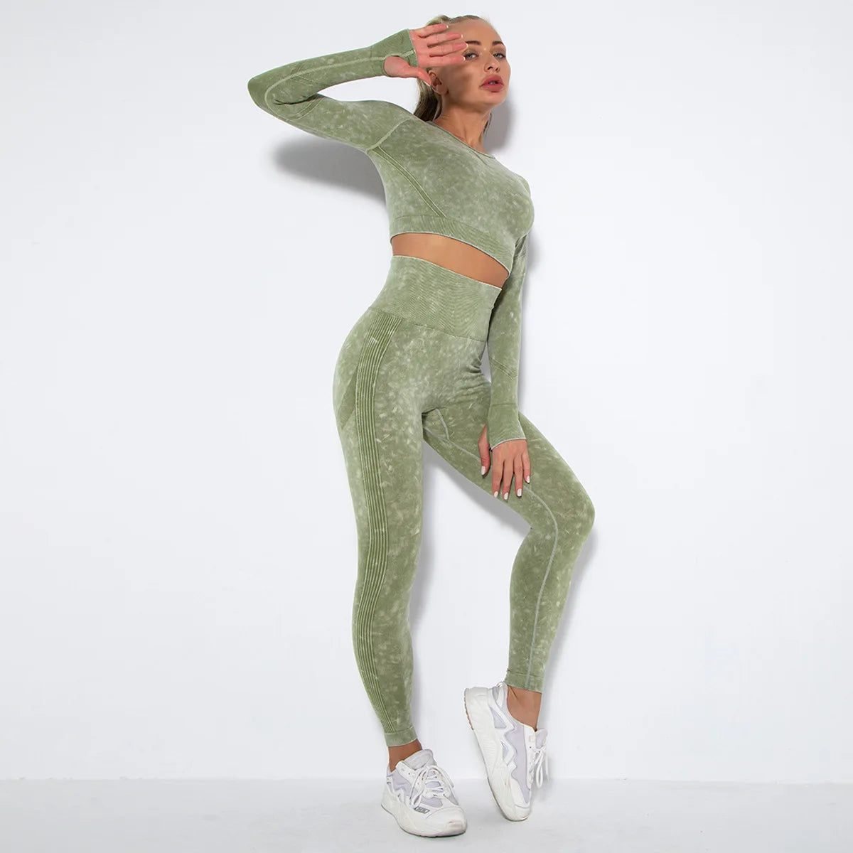 Conjunto de gimnasio con top corto sin costuras para mujer, conjunto de entrenamiento de yoga, ropa deportiva, leggings push up, chándal