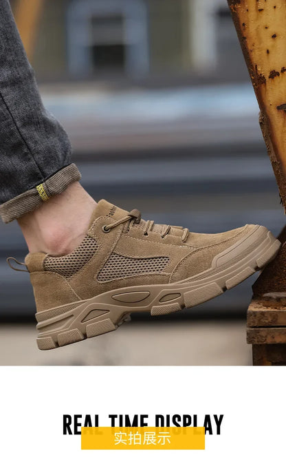 Calzado de seguridad laboral para hombre: transpirable, apto para todas las estaciones, resistente a impactos y perforaciones, y con protección contra el desgaste.