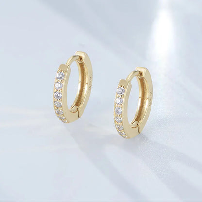 Pendientes de clip de una sola fila de circonitas estilo coreano en plata esterlina S925 - Diseño circular, Japón-Corea, lujo ligero, chapado en oro pulido S