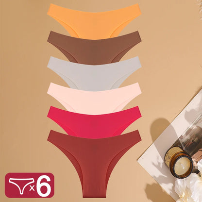 Conjunto de 6 bragas de cintura baja de talla grande, sin costuras, de seda helada, ropa interior sexy para chica, bragas de algodón con entrepierna, pantalones brasileños transpirables.