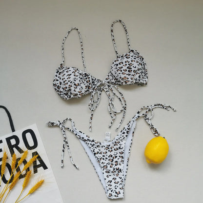 Bikini sexy de 21 colores para mujer, traje de baño liso con estampado floral de leopardo, conjunto de bikini de playa con tirantes y vendaje