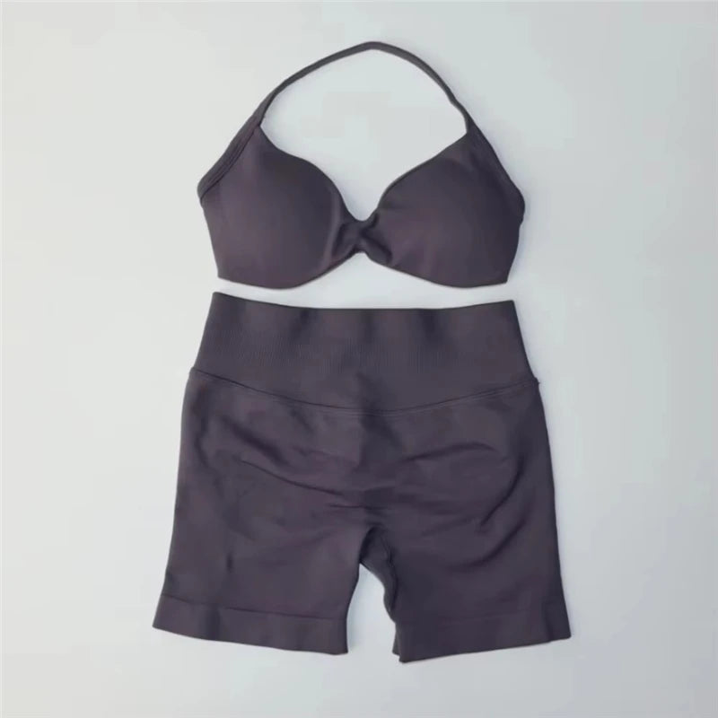 Women's Electric Blue Blossom High Stretch Top Sports Bra Shorts Set Comfortable Gym Workout Yoga Active Wear Impact Outfit
