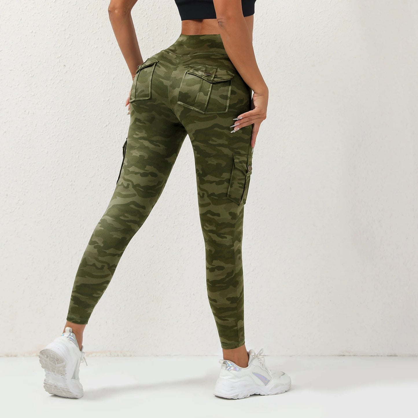 Pantalones de yoga con estampado digital, con bolsillo, sin costuras, tipo leggings de camuflaje para fitness, elásticos y ajustados para deporte.
