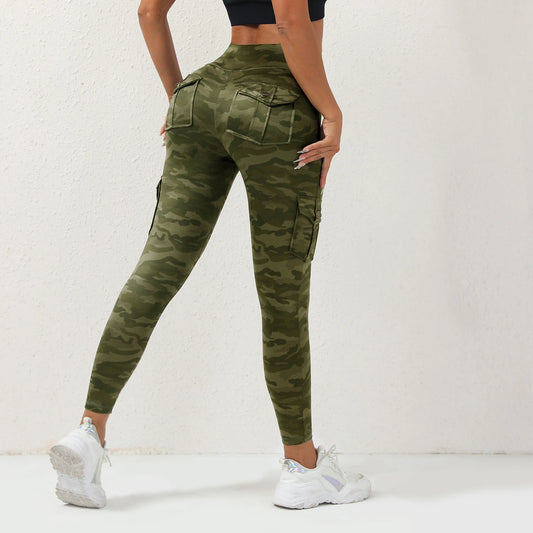 Pantalones de yoga con estampado digital, con bolsillo, sin costuras, tipo leggings de camuflaje para fitness, elásticos y ajustados para deporte.