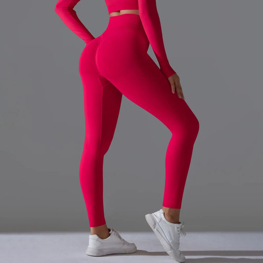 Leggings deportivos de yoga para mujer, sin costuras, cintura alta, elásticos, color sólido, para gimnasio, correr, secado rápido, realce y efecto moldeador.