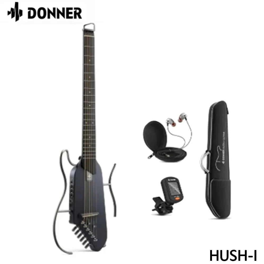Donner HUSH-I Guitarra silenciosa inteligente de viaje, portátil, desmontable, guitarra folk de madera sin pala