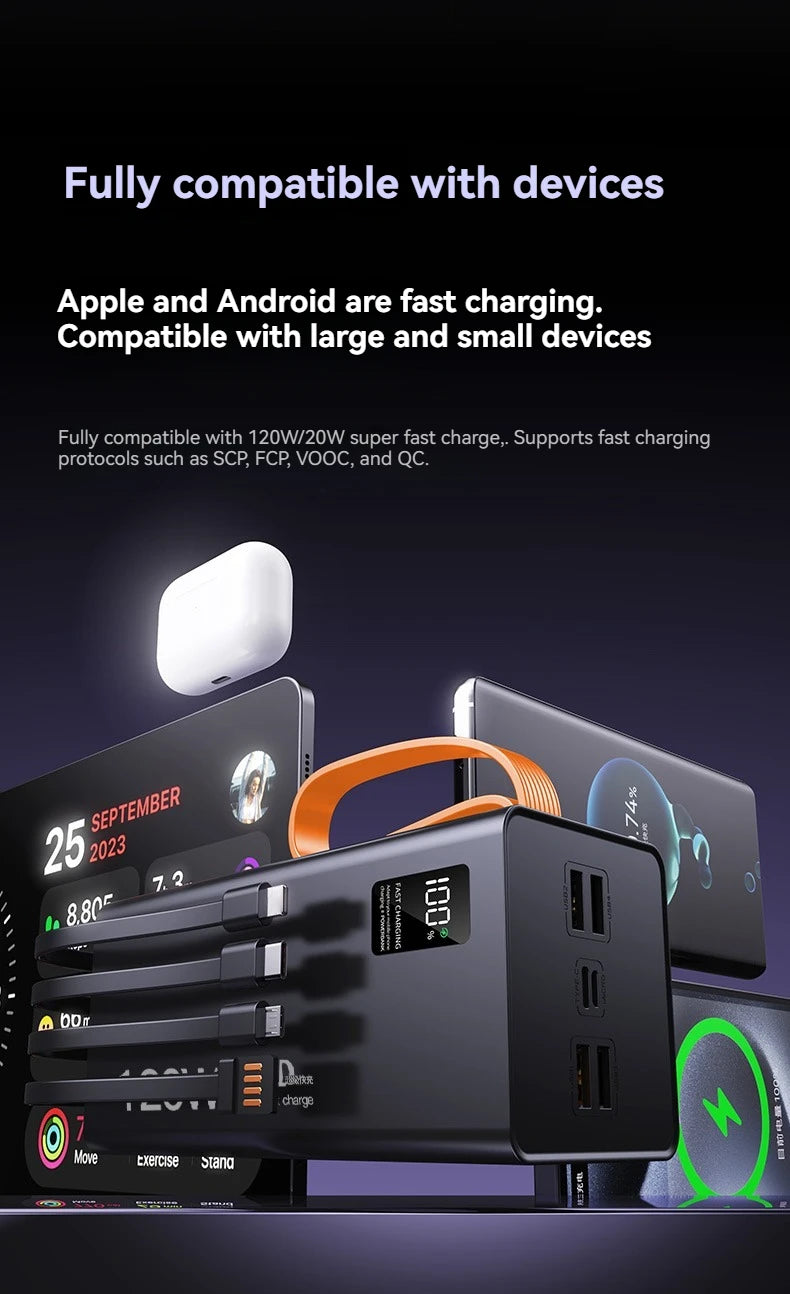 ONEPLUS - Cargador portátil de alta capacidad de 500.000 mAh y 120 W, 4 en 1, con cables y carga rápida para iPhone y Samsung.