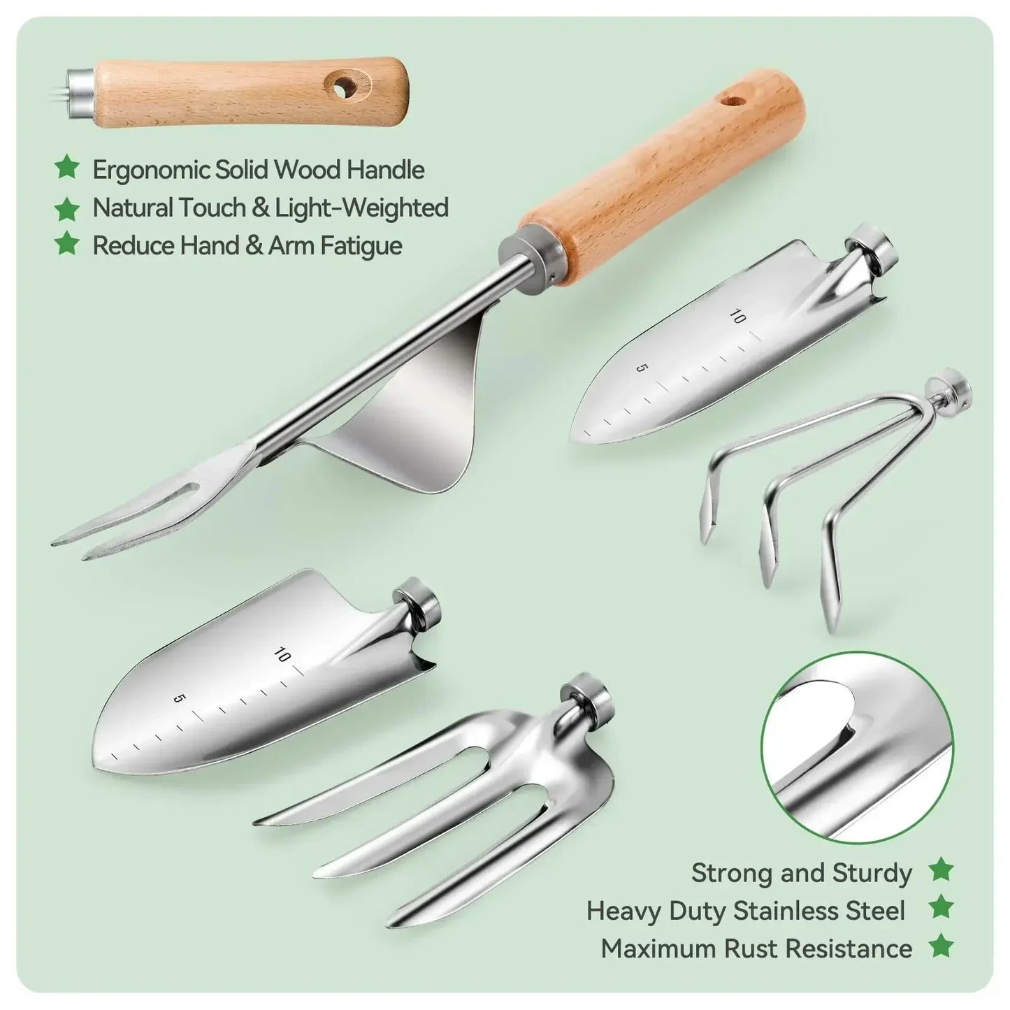 Herramientas de jardinería de 9 piezas, herramientas manuales resistentes para jardinería, bolso organizador duradero, juego de herramientas de jardinería combinadas a prueba de óxido