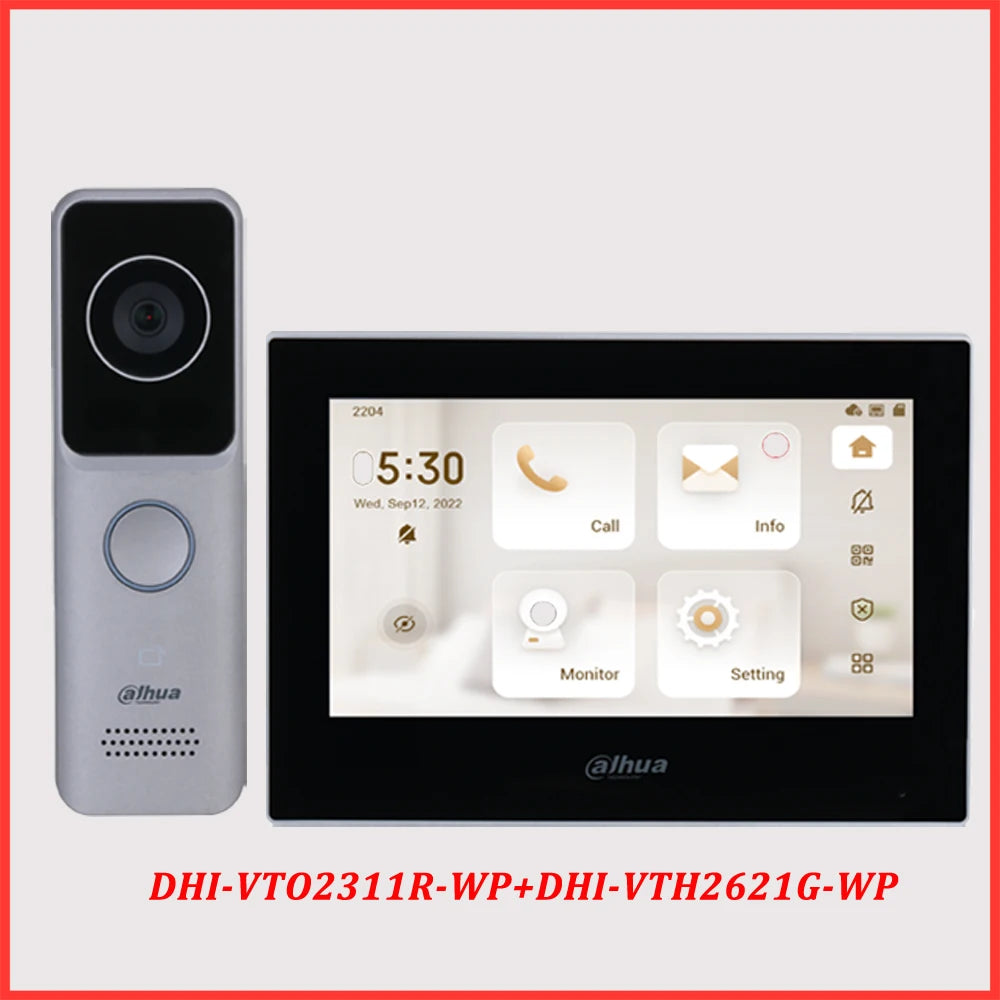 Dahua KTW02 VTO2311R-WP VTH2621G-WP Kit de videoportero con tarjeta IC PoE, WiFi, estación de puerta para villa, monitor IP para interiores, para hogar inteligente