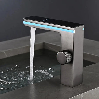 Grifo de lavabo con pantalla digital, LED inteligente, lavabo de latón para montaje en encimera, mezclador de agua fría y caliente Crane, grifo para tocador