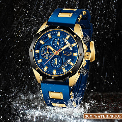 LIGE 2024 - Nuevos relojes de moda para hombre, marca superior de lujo, reloj deportivo de silicona, reloj de cuarzo con fecha, reloj de pulsera resistente al agua, cronógrafo