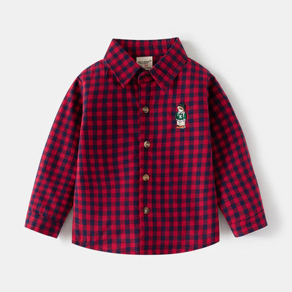 Ropa para niños nueva 2025, camisas para niños con cuello, ropa de algodón de manga larga para bebés, blusa informal a cuadros para niños de 2 a 7 años