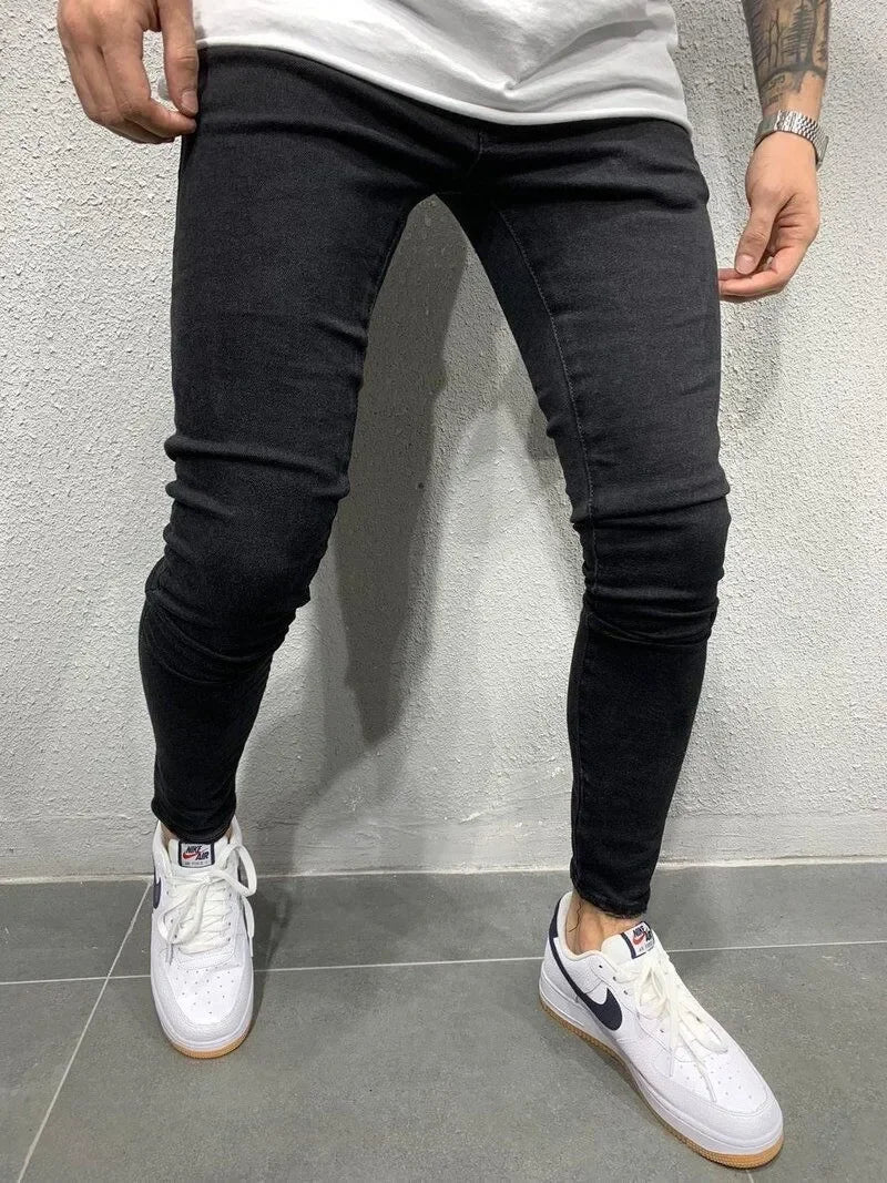 Spring Men Classic Elasticity  Pencil Jeans Jean Homme Man Soft Stretch Black Biker Masculino Denim Trousers Mens Solid Pants
