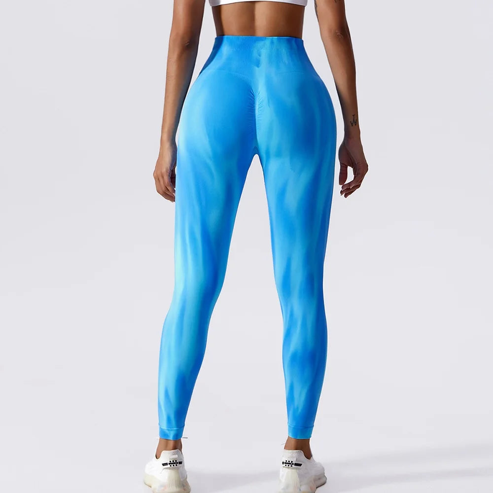Pantalones de yoga para mujer con estampado tie-dye Cloud Rise, leggings deportivos sexys para gimnasio, mallas sin costuras, pantalones de cintura alta para entrenar.