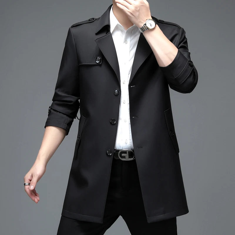 Gabardina de hombre, estilo casual o de negocios, ideal para otoño. Chaqueta larga estilo británico, versátil y con cuello de traje. Nueva prenda urbana.