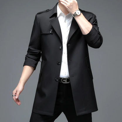 Gabardina de hombre, estilo casual o de negocios, ideal para otoño. Chaqueta larga estilo británico, versátil y con cuello de traje. Nueva prenda urbana.