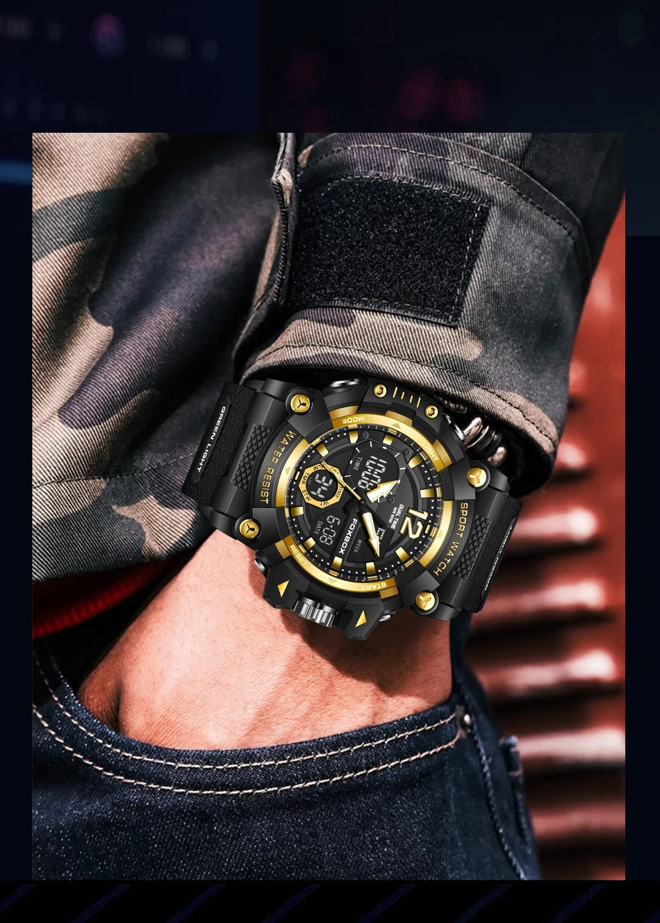 Relojes de pulsera para hombre con pantalla LED de lujo FOXBOX, deportivos, luminosos, impermeables, militares, de cuarzo, para hombre, Relogios Masculino + Caja