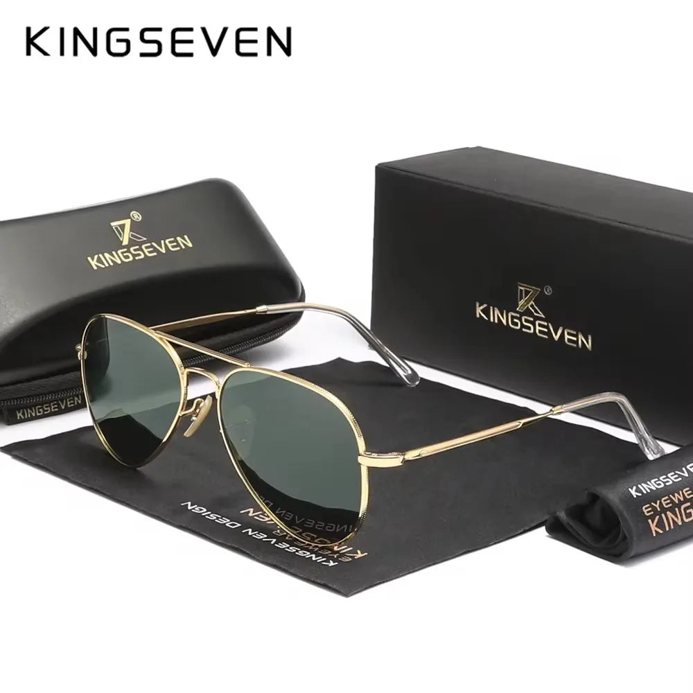 Gafas de sol KINGSEVEN Pilot de aleación, polarizadas, UV400, antirreflejos, montura completa, estilo chirivía, estilo retro de lujo para mujer