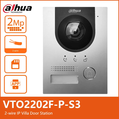 Portero automático Dahua VTO2202F-P S3 de 2 hilos con IP, cámara ojo de pez de 160° a color de 2 MP, 2 idiomas, H.265, multilingüe, con altavoz integrado y timbre.