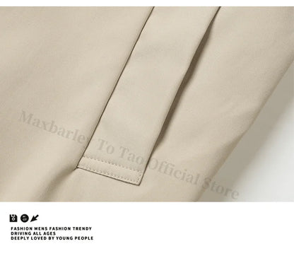 Abrigo largo Maxbarley para hombre, estilo gabardina, marca coreana, color liso, con cinturón, colección otoño 2025. Nuevo diseño de chaqueta cortavientos de un solo botón.