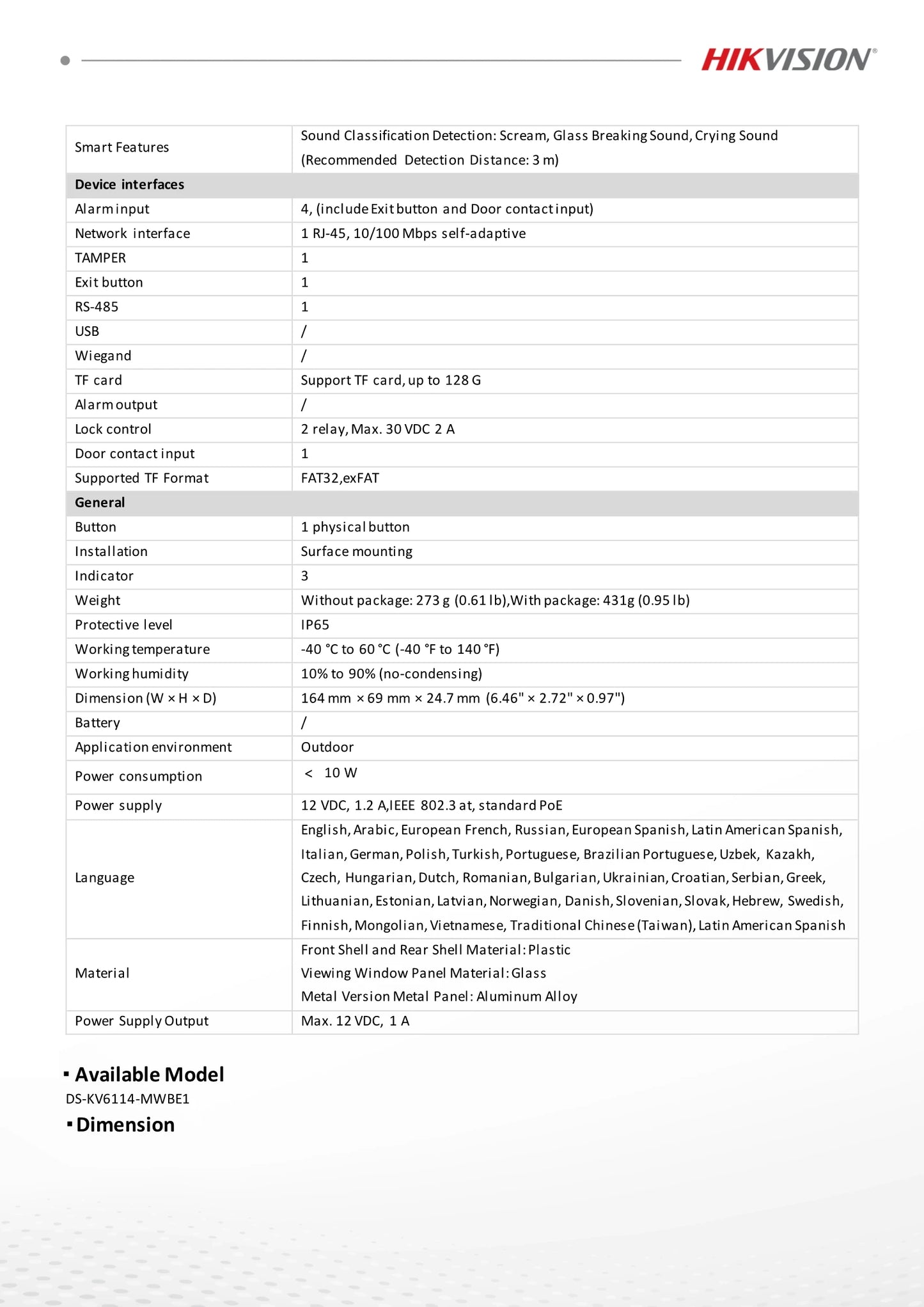 ¡Nuevo! Timbre inteligente Hikvision DS-KV6114-MWBE1 de 4 MP con tarjeta Bluetooth y aplicación Hik-Connect. Estación interior con acceso PoE y WiFi.