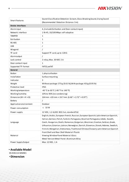 ¡Nuevo! Timbre inteligente Hikvision DS-KV6114-MWBE1 de 4 MP con tarjeta Bluetooth y aplicación Hik-Connect. Estación interior con acceso PoE y WiFi.