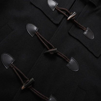 Autumn Men Thick Hooded Trench Coat Men Korean Wool Blends Overcoat Men Casual Horn Button Woollen Coat Black Warm Loose Coat