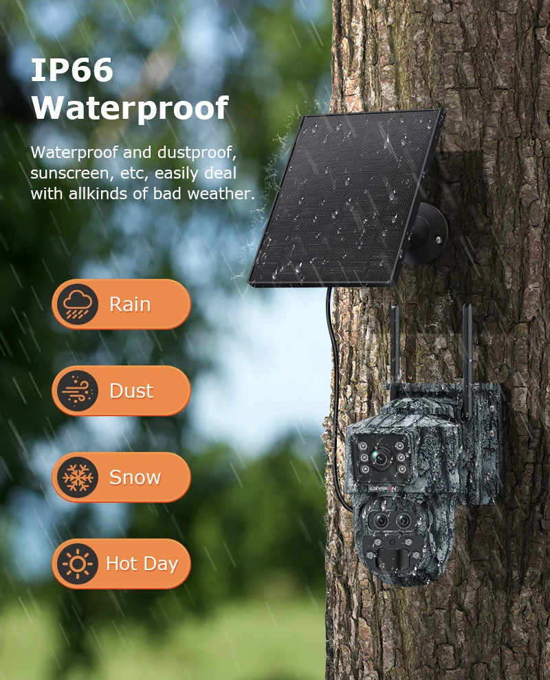 Cámara de seguridad solar inalámbrica LS VISION de 12 MP, 4G, zoom 15x, para exteriores, con doble pantalla, WiFi, detección humana PIR y sistema CCTV UBox.