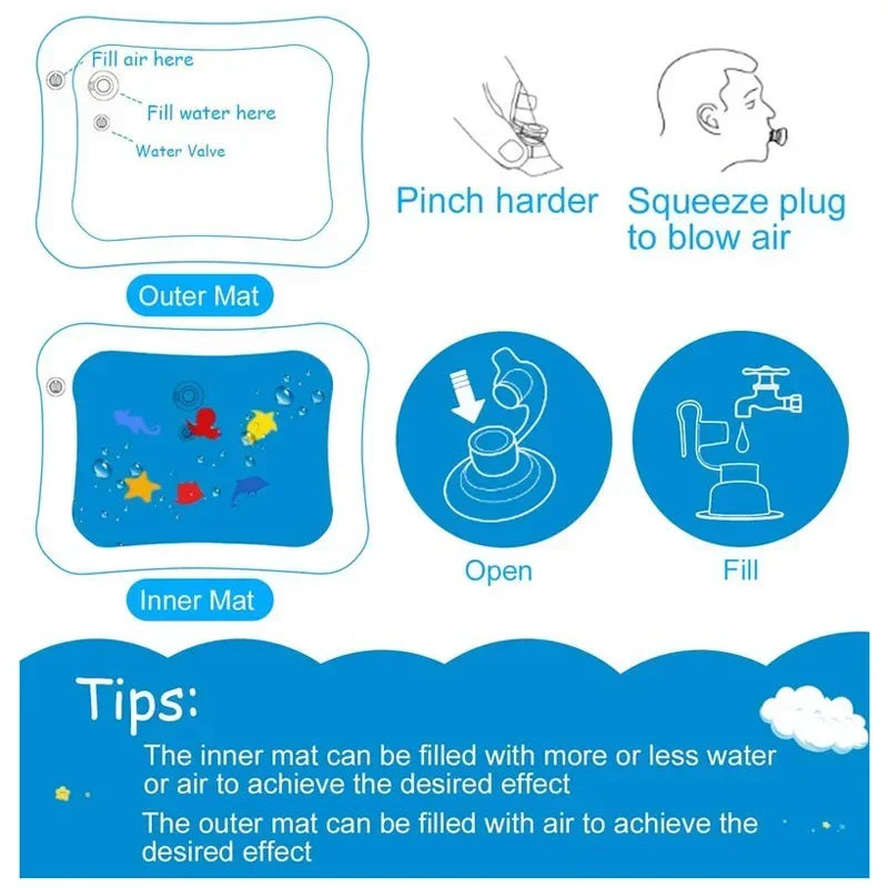 Colchoneta de juego inflable para bebé, cojín de agua de PVC, para tiempo boca abajo, para niños pequeños, juguetes de educación temprana para actividades de desarrollo