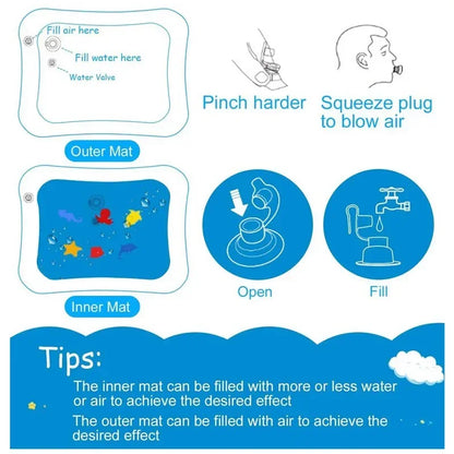 Colchoneta de juego inflable para bebé, cojín de agua de PVC, para tiempo boca abajo, para niños pequeños, juguetes de educación temprana para actividades de desarrollo