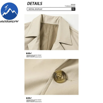 Abrigo largo Maxbarley para hombre, estilo gabardina, marca coreana, color liso, con cinturón, colección otoño 2025. Nuevo diseño de chaqueta cortavientos de un solo botón.