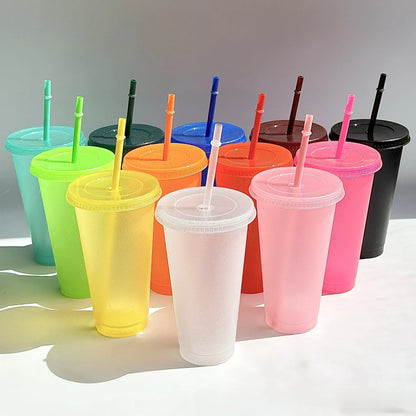 Vaso de plástico reutilizable con purpurina de 710 ml, vasos con purpurina y pajita, ideal para hacer tú mismo, regalo de Navidad, camiseta que cambia de color, 1/5/10 unidades