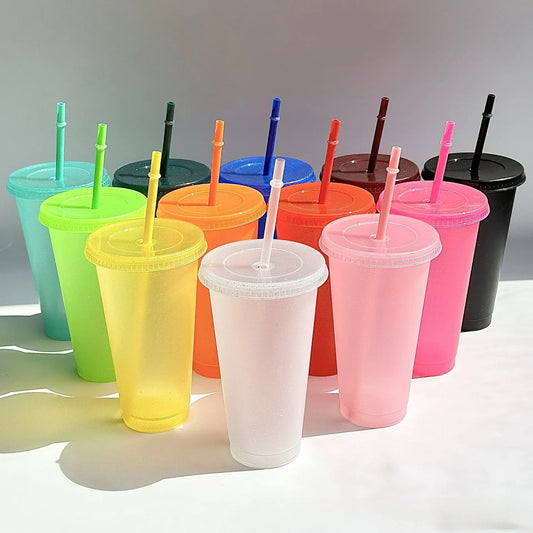 Vaso de plástico reutilizable con purpurina de 710 ml, vasos con purpurina y pajita, ideal para hacer tú mismo, regalo de Navidad, camiseta que cambia de color, 1/5/10 unidades
