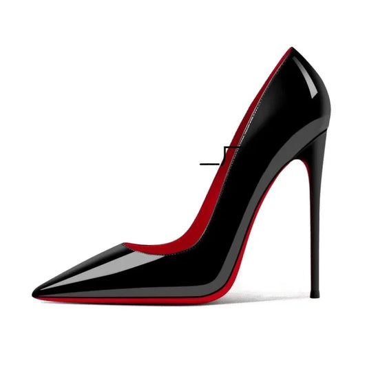 Zapatos de tacón alto negros para mujer, de primavera, finos, con suela roja, sexys, con personalidad, de piel lacada, profesionales.
