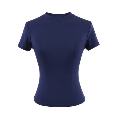 Camiseta informal de alta calidad para mujer, blusa sexy ajustada de manga corta, tendencia de moda, ropa lisa, tops Y2K, 2024