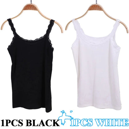 Camisola sexy de algodón suave para mujer, sin mangas, de encaje, ajustada, informal, corta, con encanto, ideal como regalo