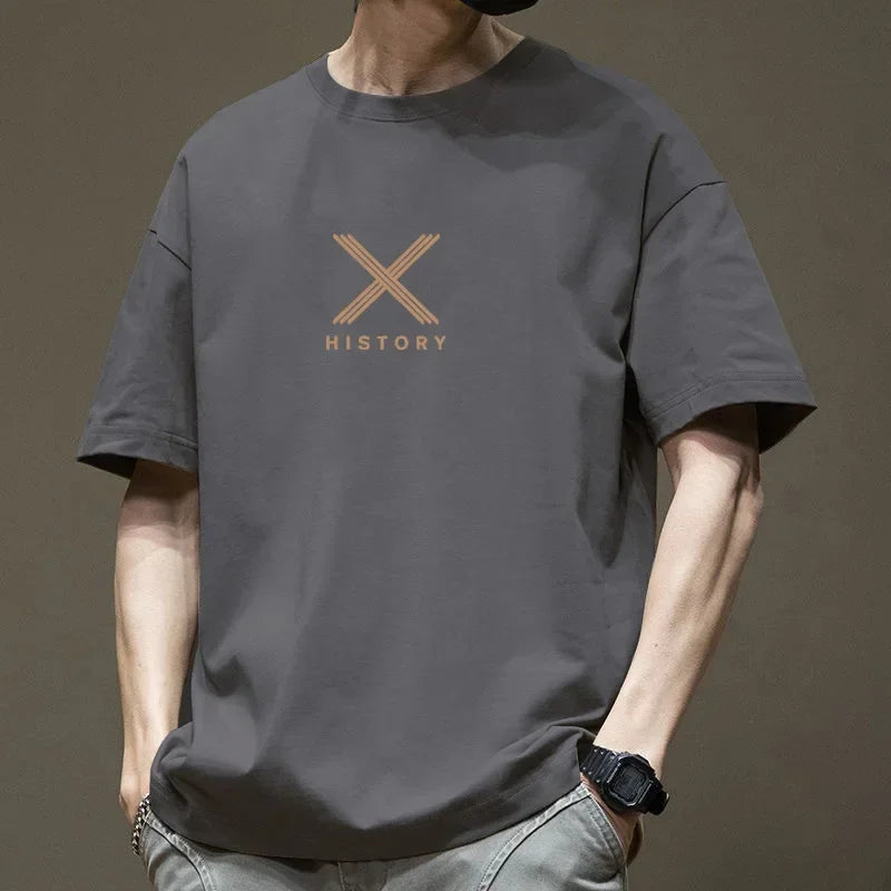 Camiseta de manga corta para hombre tendencia de verano 100% algodón con media manga americana 2025 nueva camiseta casual estilo Hong Kong T