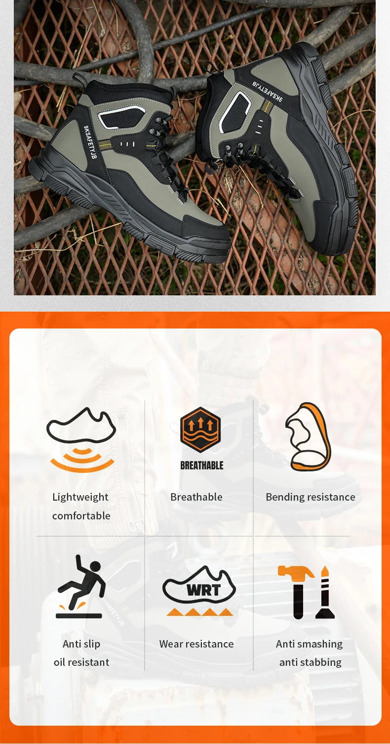 Zapatos de seguridad de alta calidad para hombre, zapatos de trabajo con puntera de acero, botas de seguridad para hombre y mujer, botas de trabajo anti-aplastamiento, botas de trabajo indestructibles.