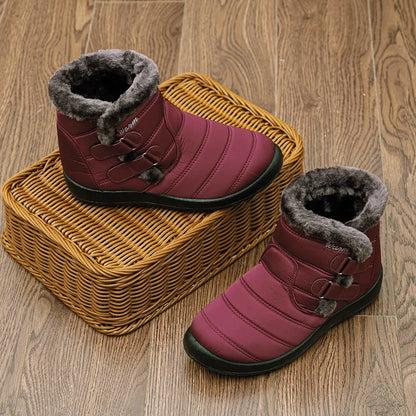 Botas de nieve cálidas de piel para mujer, botines de tobillo de talla grande, informales, planos, de invierno, antideslizantes, a la moda, impermeables