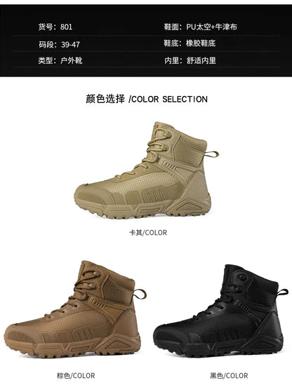 2024Men's Boots Outdoor Tactical mid-waist Boot Men's Hiking Shoes Non-slip Desert Combat Boots Men's Solid Color Snow Boots New