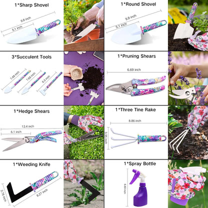 Juego de herramientas para jardinería, plantación, estampado floral, tijeras, aerosol, desmalezadora, podadora, pulverizador, herramientas manuales de jardinería.