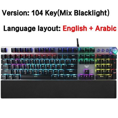 Teclado mecánico para juegos AULA F2088 de 104 teclas con cable, retroiluminado, de metal, anti-efecto fantasma, inglés, hebreo, ruso, español, árabe y coreano.