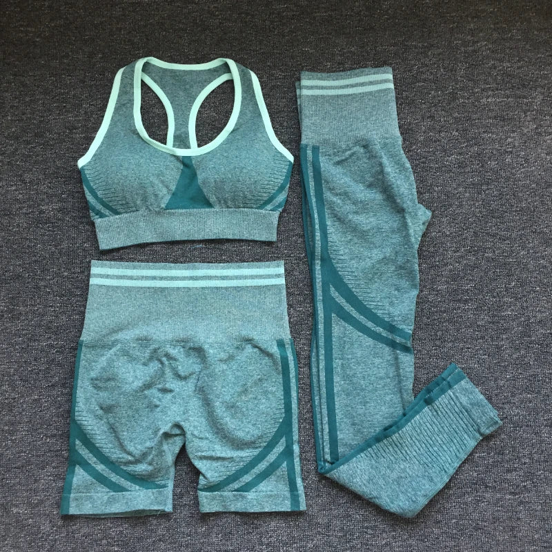Conjuntos de ropa deportiva de media pieza sin costuras para mujer, conjuntos de gimnasio de manga larga, sujetador deportivo de yoga, leggings push up y mallas deportivas.