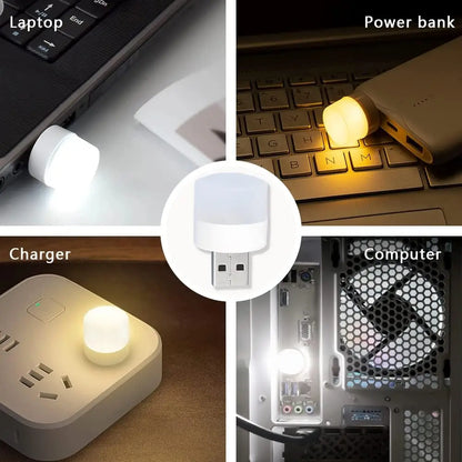 1/10 Mini Luz Nocturna USB Luz Blanca Cálida para Protección Ocular, Ideal para Leer, Leer y Cargar Dispositivos Móviles, Ordenadores y Ordenadores