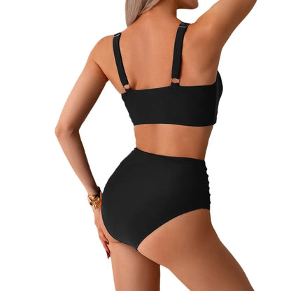 Sexy Black Two Piece Swimsuit Women Solid Push Up Padded Bikini Set Beachwear Summer Swimwear High Cut Bathing Suit Biquinis