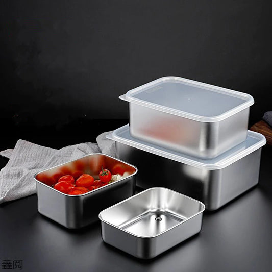Bandeja de acero inoxidable 304 para conservar alimentos frescos con tapa, ideal para el refrigerador, para sellar frutas, para comidas, para cocina, bento.