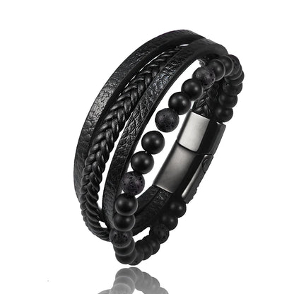 Pulseras de cuentas punk para hombre, estilo clásico, de lapislázuli azul, multicapa, de cuero, joyería, regalo, 2025